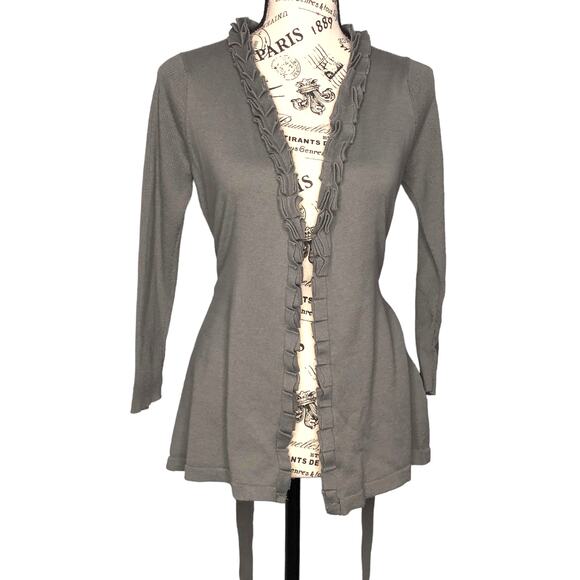 The Limited MEDIUM Gray Open Front Ribbon Detail Ribbed Arm Tie Cardigan - Picture 1 of 10